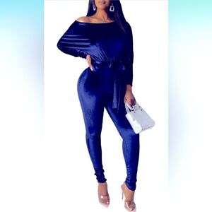 Women’s one piece velvety jumpsuit blue
